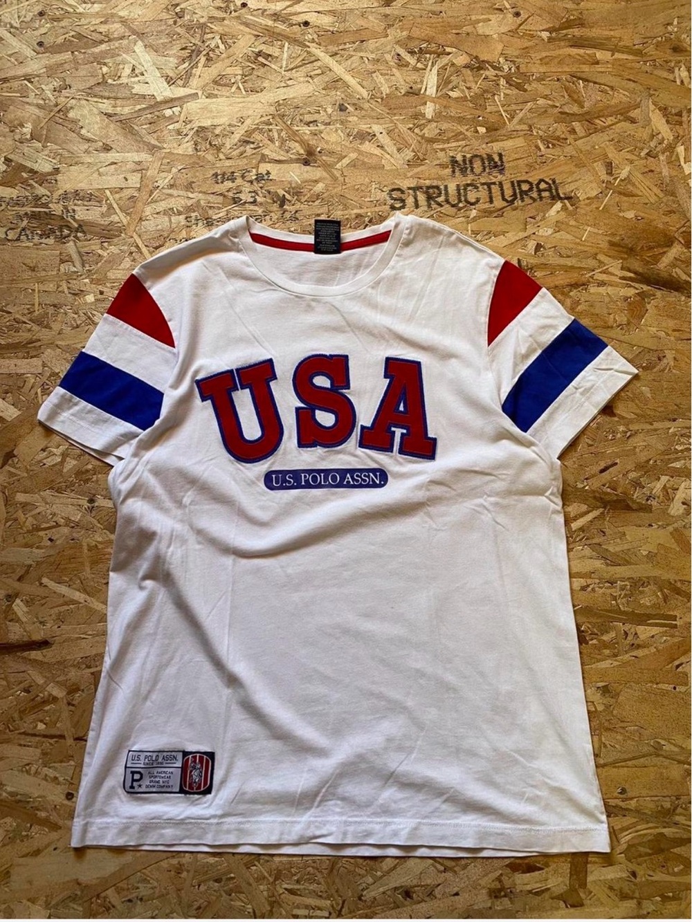 U.S. Polo Assn. White Short-Sleeve Tee with Red & Blue USA Graphic